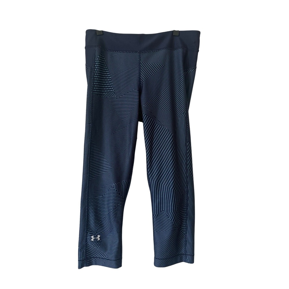 Under Armour Kids HeatGear Compression Leggings Navy Blue Geometric Capri Medium